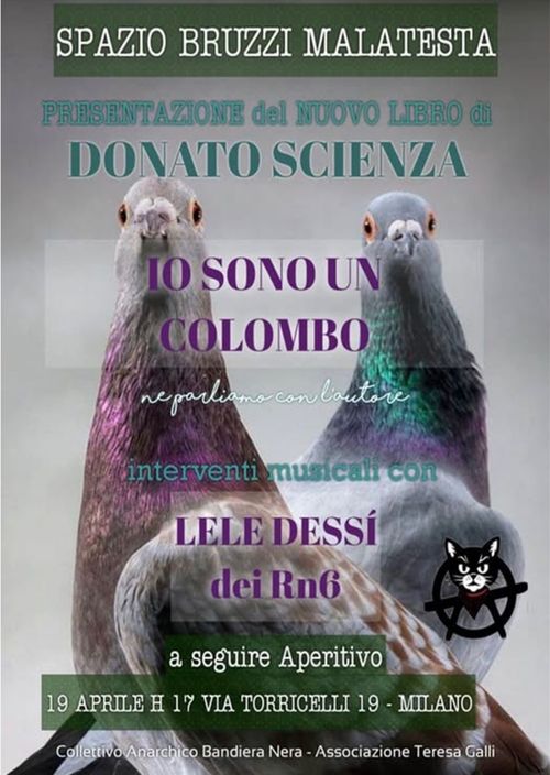 PRESENTAZIONE LIBRO “IO SONO UN COLOMBO” di Donato Scienza con interventi musicali di Lele Dessì dei Rn9