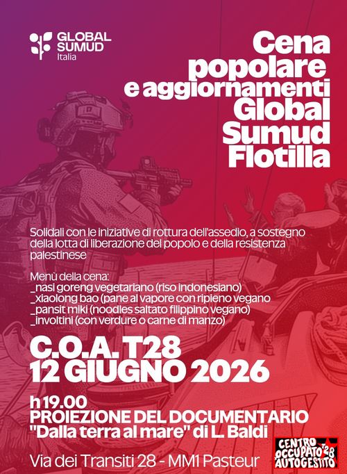 Cena popolare e aggiornamenti Global Sumud Flotilla