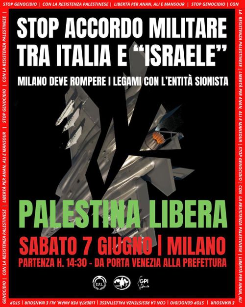 stop accordo militare tra italia e "israele"