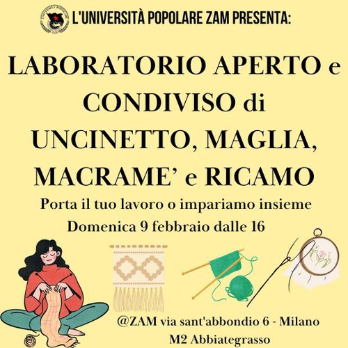 🧶Laboratorio aperto e condiviso di uncinetto,  maglia, macrame e ricamo.