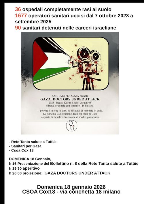 Tanta salute numero 8 e proiezione di GAZA DOCTORS UNDER ATTACK