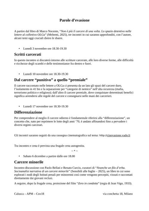 Parole d'evasione: Differenziazione