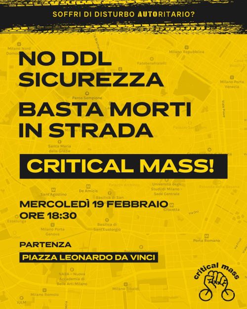 Critical Mass in avvicinamento al corteo contro il DDL Sicurezza

Soffri di disturbo AUTOritario?