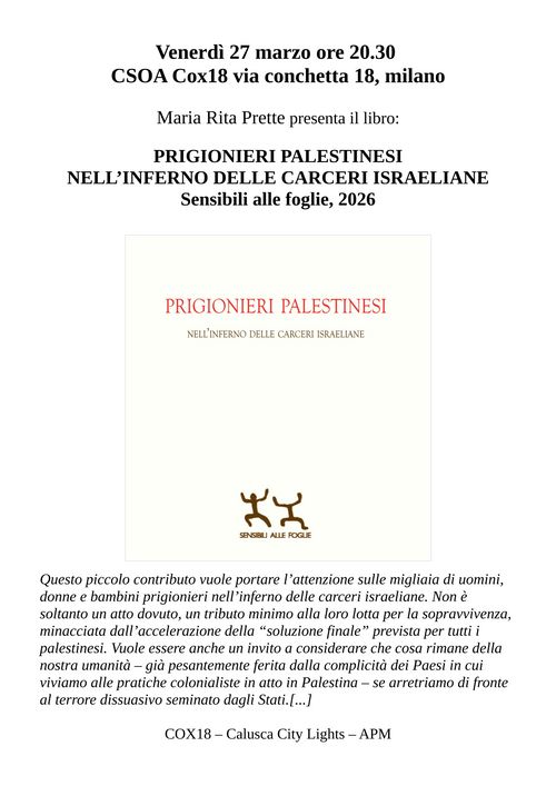 PRIGIONIERI PALESTINESI NELL’INFERNO DELLE CARCERI ISRAELIANE