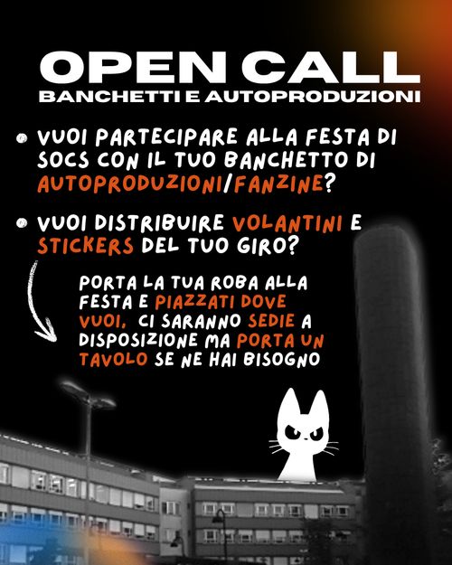 OPEN CALL: BANCHETTI E AUTOPRODUZIONI FESTA SOCS