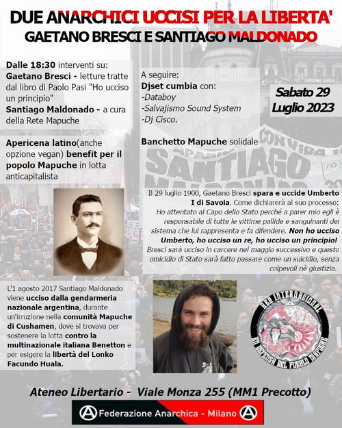 Due anarchici uccisi per la libertà: Gaetano Bresci e Santiago Maldonado