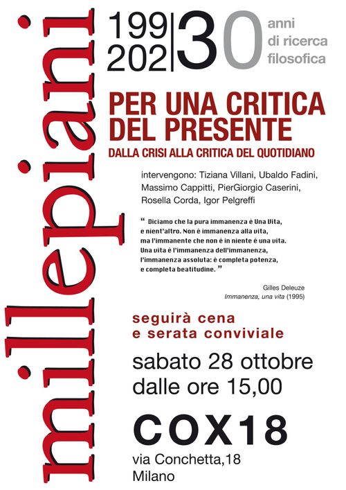 30 anni di MILLEPIANI – Per una critica del presente – Dalla crisi alla critica del quotidiano