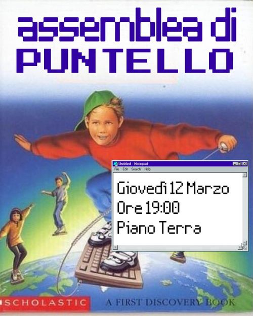 Grafica anni 80-90 con dei bimb che surfano su delle tastiere