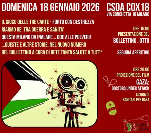Tanta Salute: Presentazione bollettino n. 8, aperitivo e proiezione GAZA: Doctors under attack