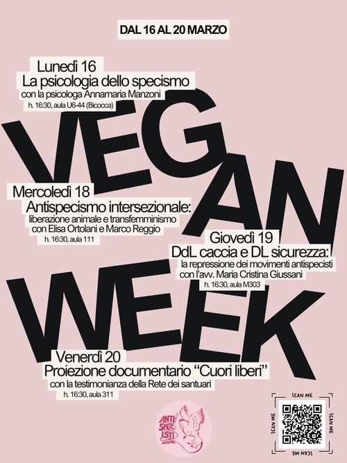 VEGAN WEEK - SETTIMANA DI MOBILITAZIONE ANTISPECISTA ALL'UNIVERSITA STATALE DI MILANO
