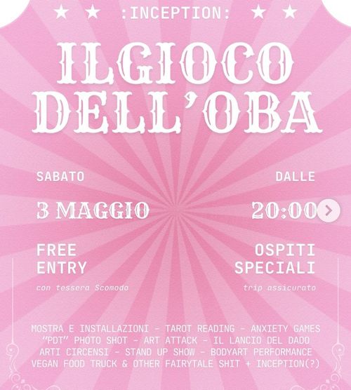 Il Gioco dell’OBA Performance, installazioni, mostre, attività, stand-up comedy e molto altro!