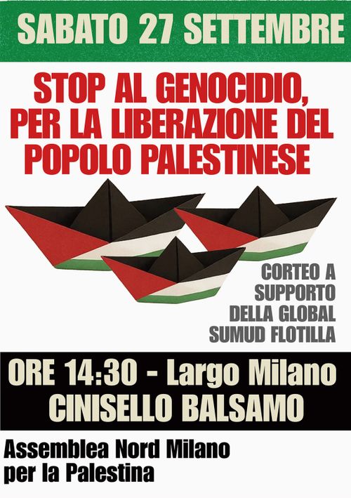CORTEO A CINISELLO BALSAMO - GAZA STA BRUCIANDO: FERMIAMO IL GENOCIDIO, BOICOTTIAMO ISRAELE