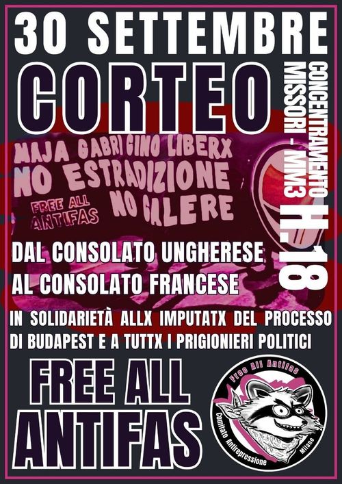 CORTEO DAL CONSOLATO UNGHERESE A QUELLO FRANCESE - con Gino, Maja e Gabri in solidarietà a tuttx lx imputatx del processo di Budapest