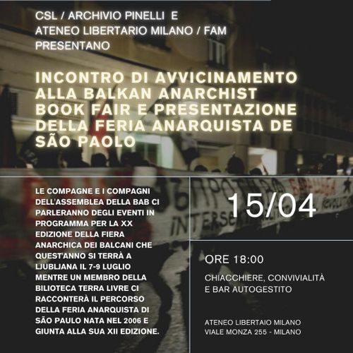 İncontro di avvicinamento alla Balkan Anarchist Book Fair e presentazione della feria anarquista de São Paolo